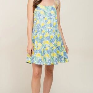 En Creme Floral Dress - Blue and Yellow